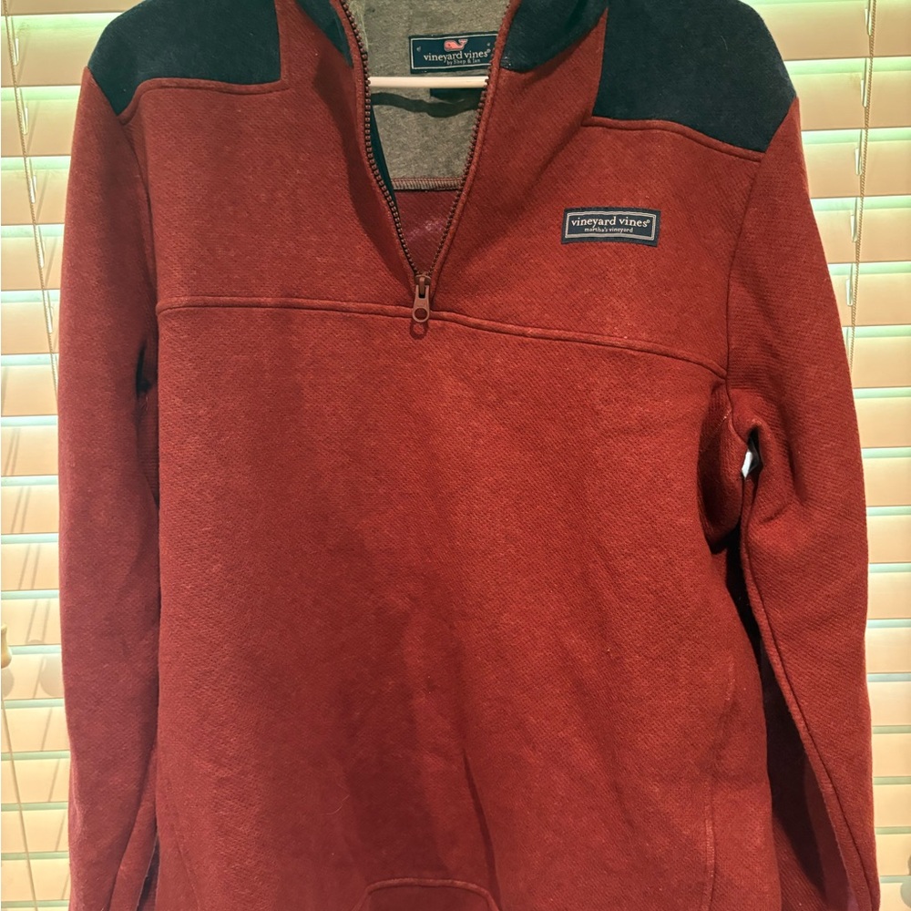 Vineyard Vines Men's Red and Black Zip-Up Sweater